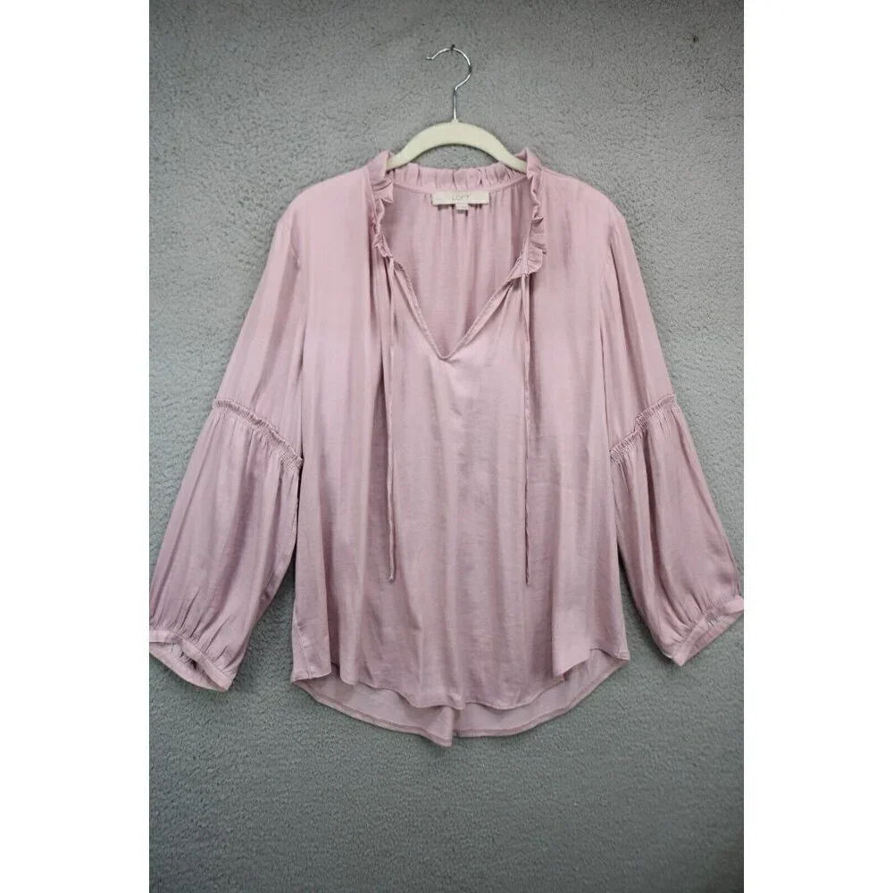 Loft Long Puff Sleeves Silky Tunic-Size Large-Rayon